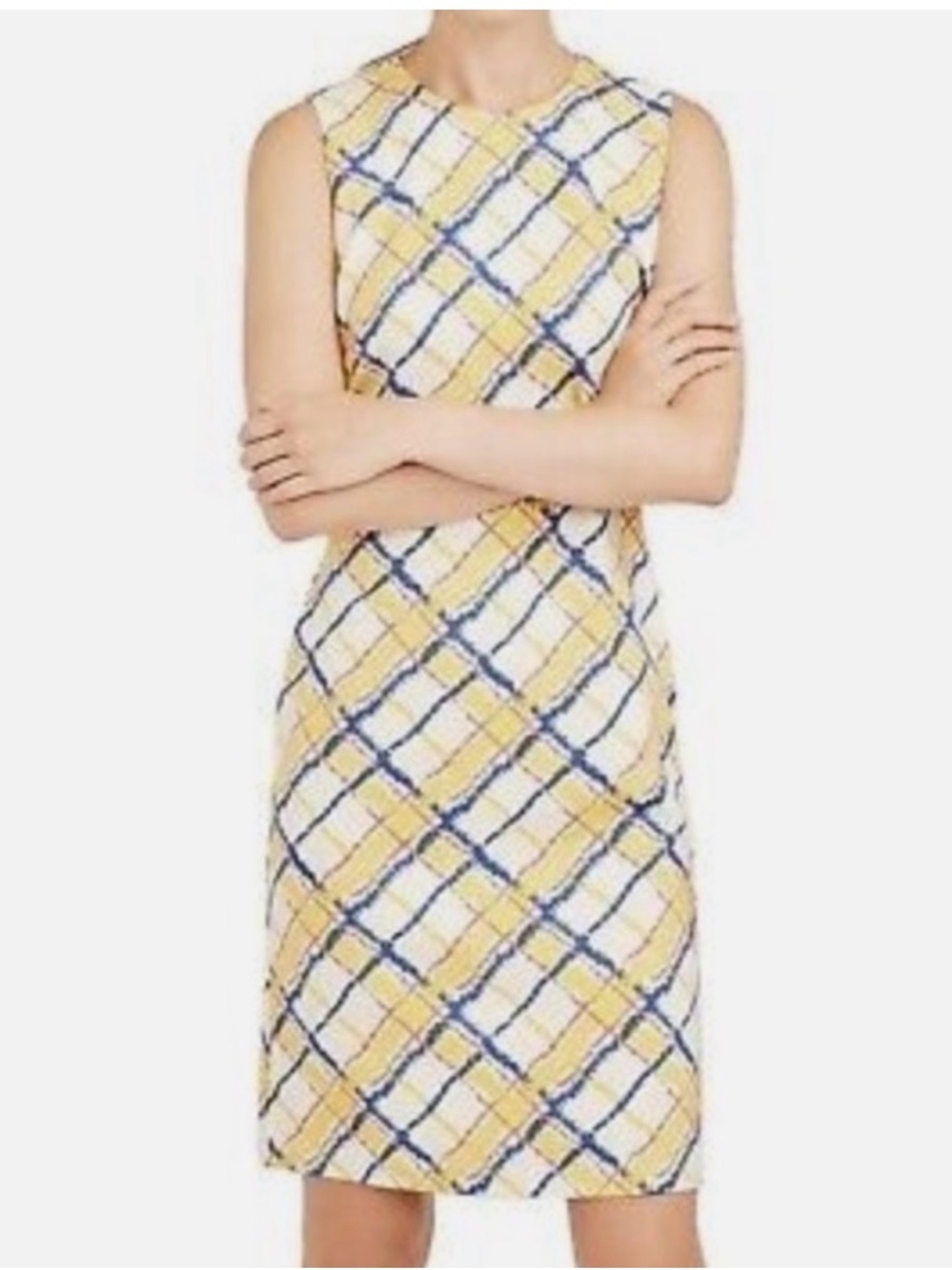 J. McLaughlin Devon Sleeveless Yellow Plaid Shift Dress
